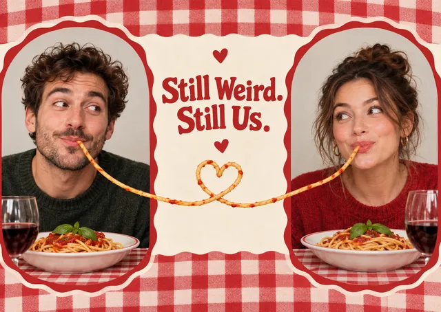A playful anniversary card for a partner or someone you know well, with an absurd, affectionate inside joke. Perfect for couples who find their weirdness adorable.