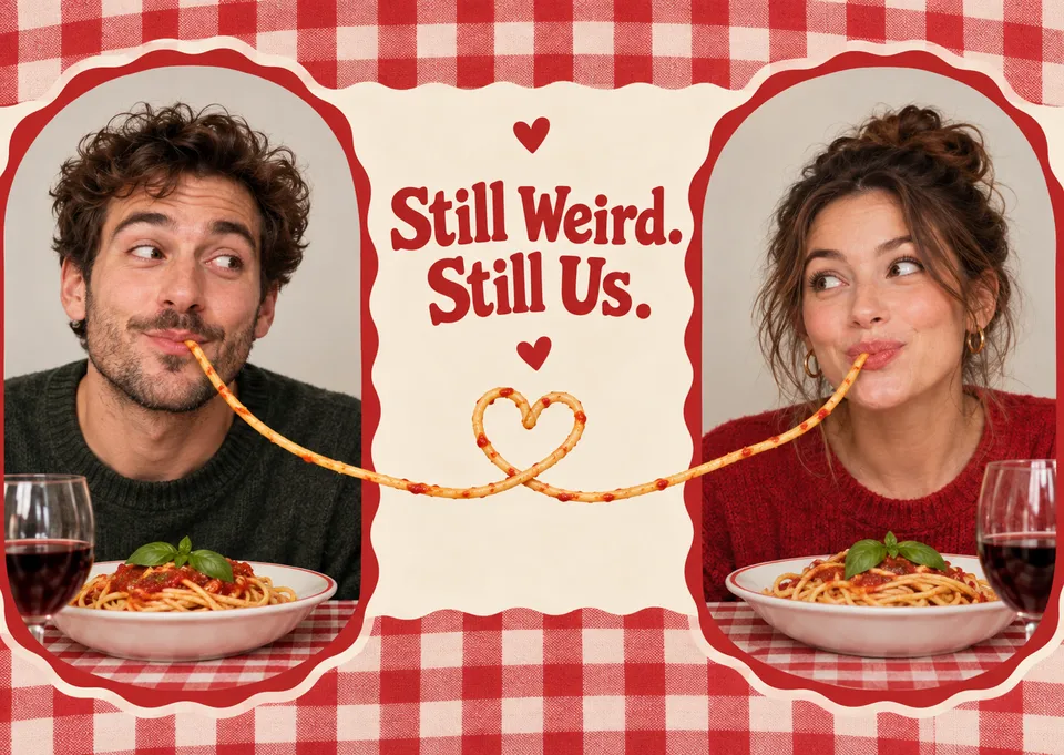 A playful anniversary card for a partner or someone you know well, with an absurd, affectionate inside joke. Perfect for couples who find their weirdness adorable.
