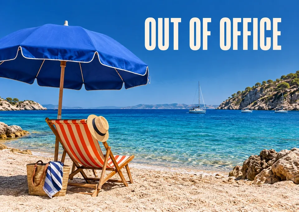 Una tarjeta atenta para viajes y recuerdos de viaje: “Out of Office”.