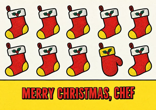 A funny, deadpan Christmas card for a mom who loves to cook. Perfect for a chef in your life who appreciates a good visual gag.
