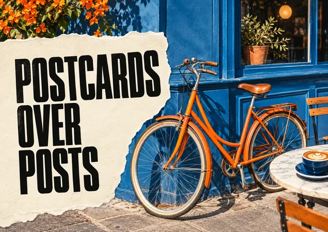 A thoughtful card for trips and travel memories: Postcards Over Posts.