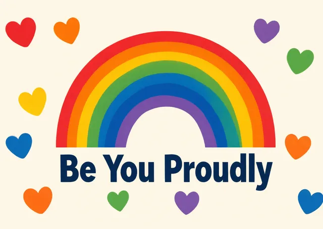 A warm and celebratory Pride card for anyone. It expresses inclusive joy and encourages being your authentic self with a bold rainbow design.
