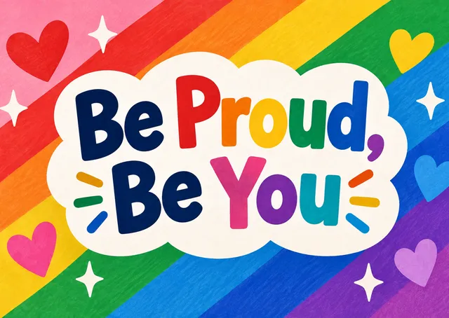 A joyful and affirming card to celebrate Pride, perfect for sending love and support to anyone in your life.