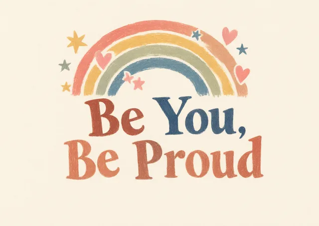 A warm and inclusive card for anyone celebrating Pride. It offers a message of joy and self-acceptance with a vibrant, celebratory feel.