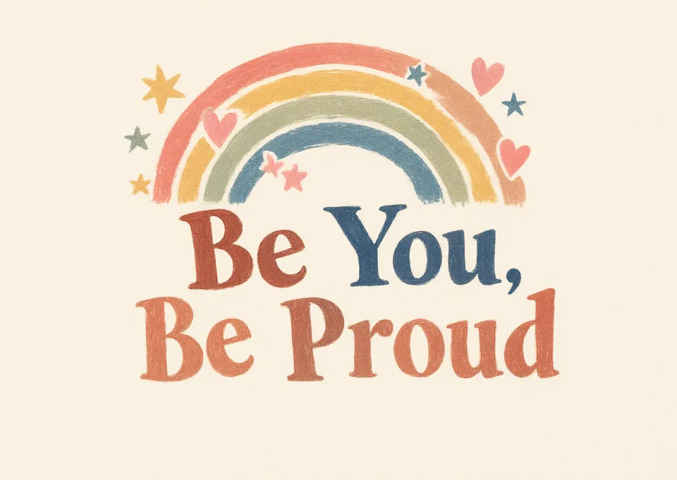A warm and inclusive card for anyone celebrating Pride. It offers a message of joy and self-acceptance with a vibrant, celebratory feel.