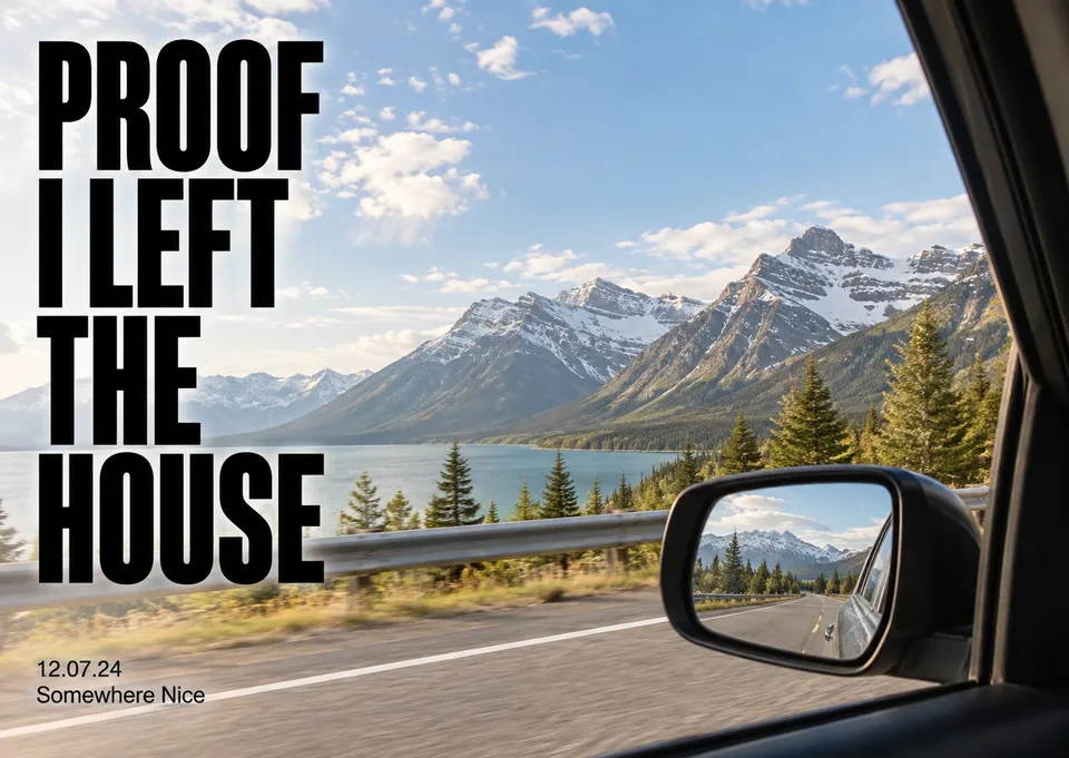 Una tarjeta atenta para viajes y recuerdos de viaje: “Proof I Left the House”.