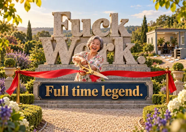 A cheeky retirement card for a friend or partner who loves rude banter, showing a ridiculous ribbon-cutting ceremony for leaving work. It is funny, affectionate and made for a proper send-off.