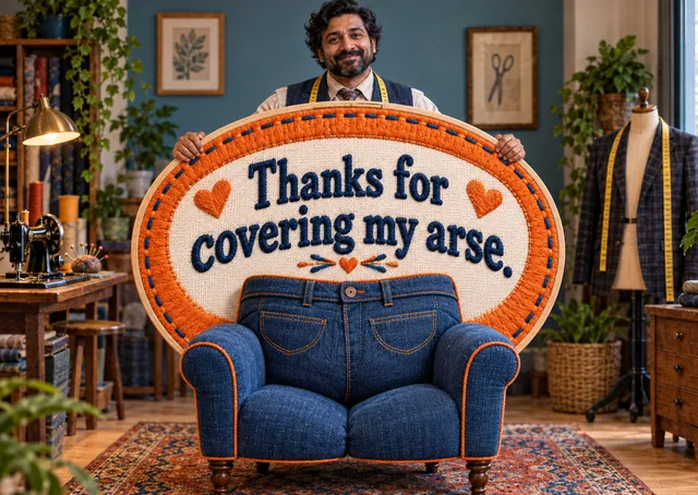 A cheeky thank-you card for an adult friend who came through when it counted. Its bold, stitched joke makes gratitude funny and warm.