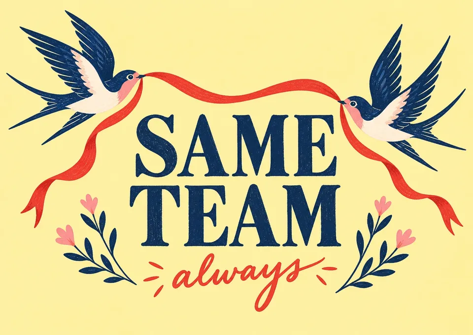A warm card for love and anniversaries: Same Team.