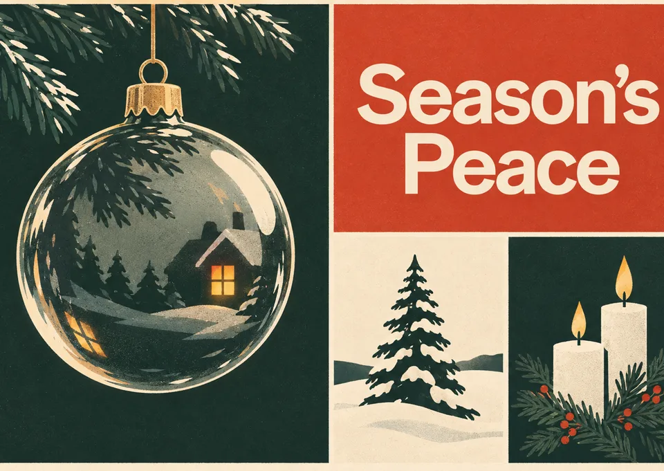 A calm and sincere holiday card featuring a single glass ornament, perfect for sending warm wishes to friends and family.