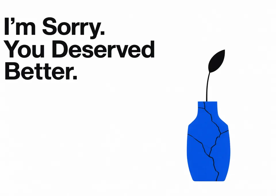 A sincere apology card for anyone, featuring a repaired vase. It conveys gentle accountability without demanding forgiveness.