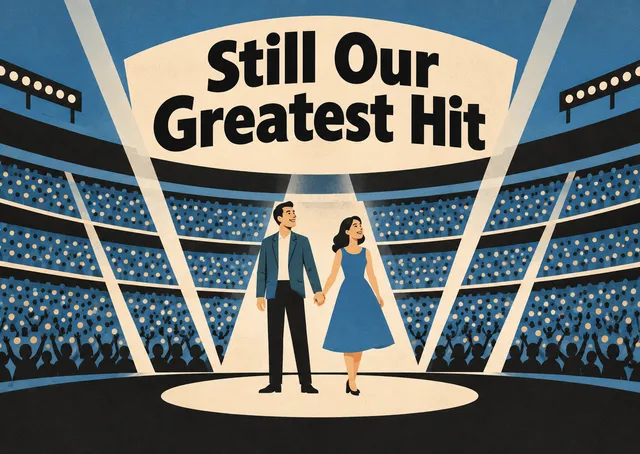 A tender anniversary party invitation for a partner, built around a stadium-concert moment.