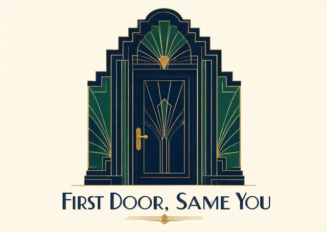 A warm, grounded card for someone starting a new job, reminding them they're still themselves behind the new door.
