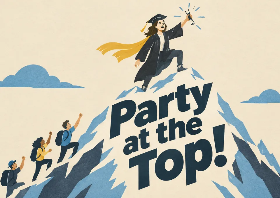 A cool graduation party invitation for your sibling, celebrating their achievement with a sense of adventure and swagger. Perfect for a playful, high-energy celebration.