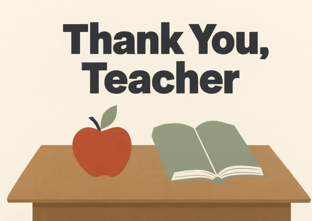 A simple and sincere teacher appreciation card. Perfect for parents or students to express gratitude to a teacher, mentor, or departing staff member.