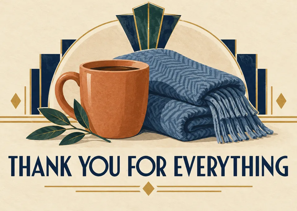 A warm thank-you card for a partner who’s helped, supported, or cared for you. Quiet, heartfelt, and simple—send it when you mean it.