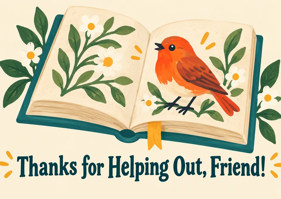 A whimsical thank-you card for a friend who’s been there. It feels like a cozy storybook moment of appreciation.