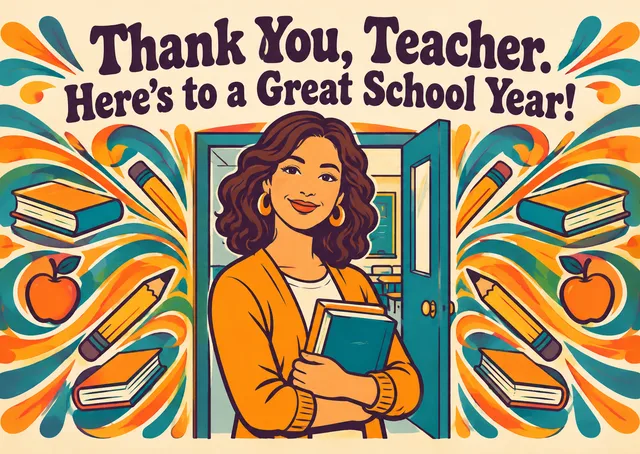 A warm back-to-school card to thank a favorite teacher and wish them a great year ahead.