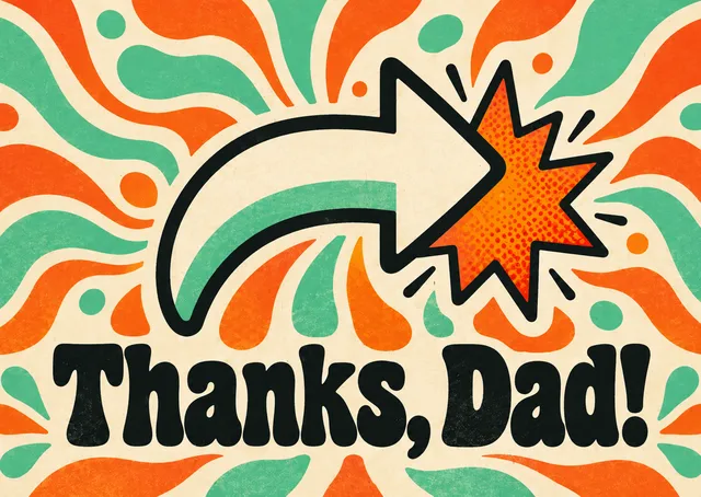 A light and funny thank-you card for dad with a playful nod to a familiar greeting. Bright, bold, and easy to read.