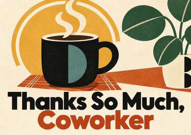A sweet thank-you card for a coworker who helped with teamwork or support. Cozy, warm, and just right for saying thanks.