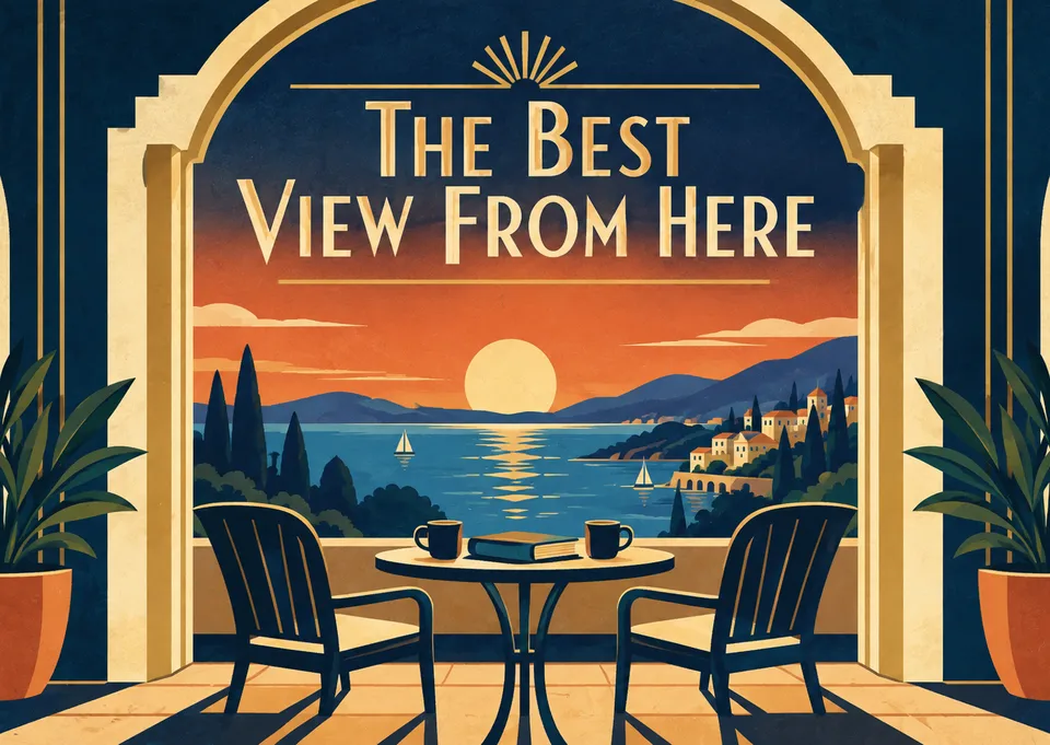 A card for a long-distance friend, with a sunset view that says their perspective still matters to you.