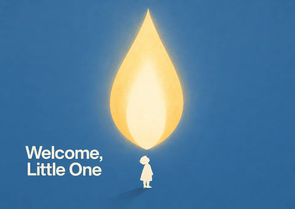 A warm, heartfelt christening card for a child, featuring a striking candle flame and a tiny silhouette to mark their special day.