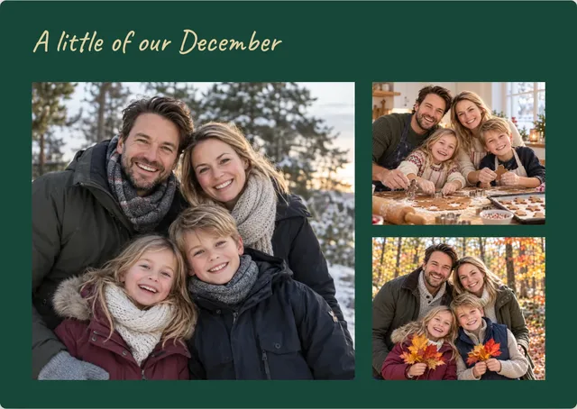Ein Lieblingsfoto und zwei kleine Momente erzählen deine Weihnachtsgeschichte, mit einer handgeschriebenen Überschrift.