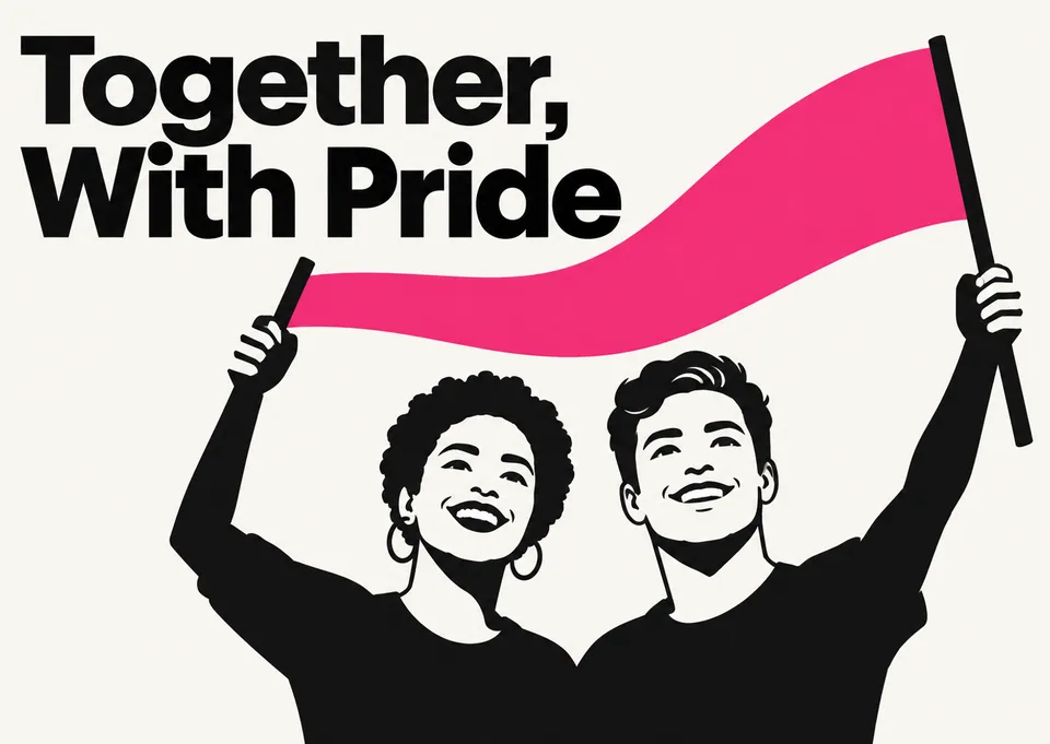 A bold pride card celebrating love and community, perfect for a partner, friend or anyone marching proudly with you.