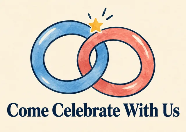 A sweet-and-silly anniversary party invitation for a friend. It feels playful and warm, with a kid-like “pair” joke that fits two years of celebrating.