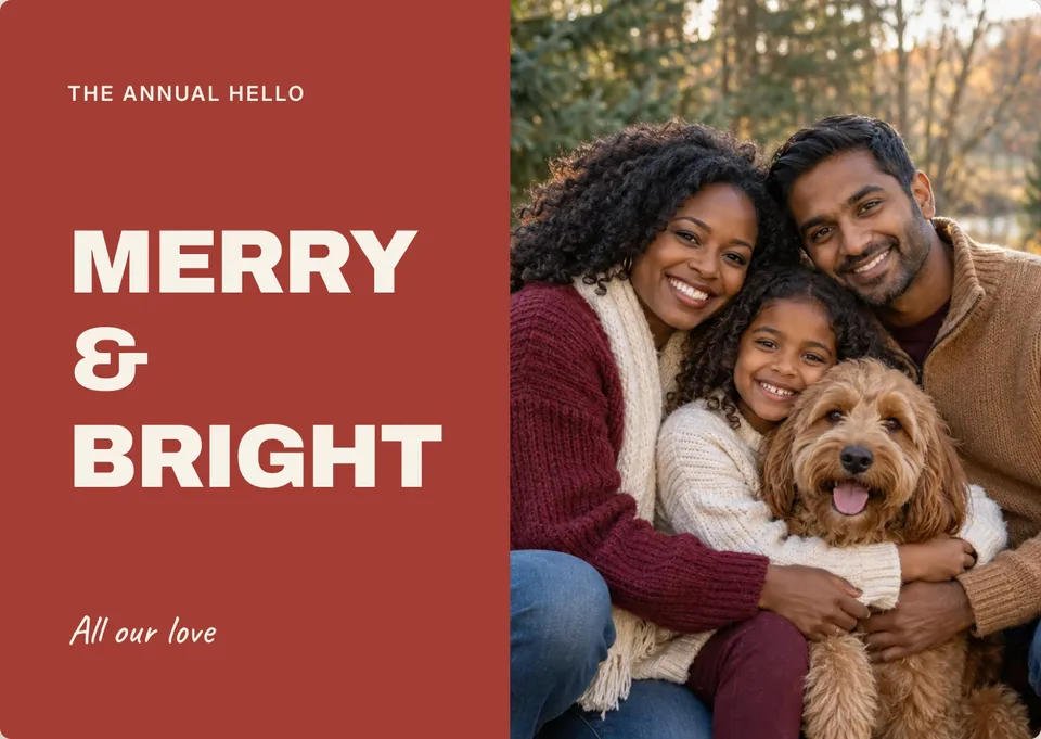 A bold, cheerful Christmas greeting paired with your favourite family photo.