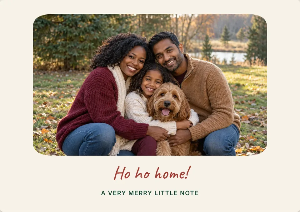 Ein verspielter, handgeschriebener Weihnachtsgruß für euer Lieblingsfamilienfoto.