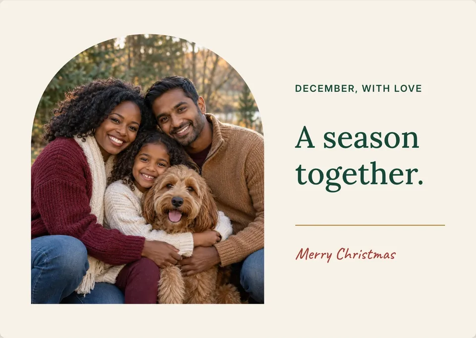 An elegant Christmas photo card with a quiet serif greeting.