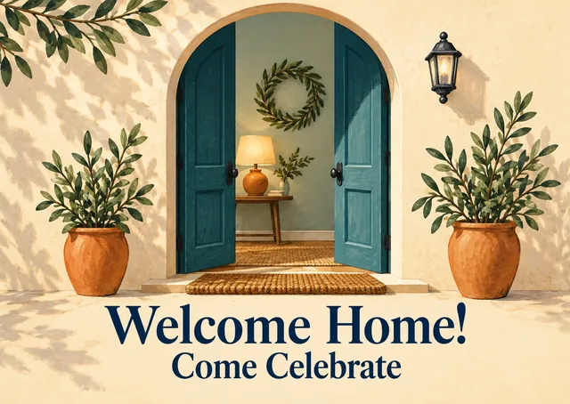 A whimsical housewarming invitation for anyone welcoming new neighbors into their home. Perfect when you want the note to feel warm, personal, and ready to celebrate.