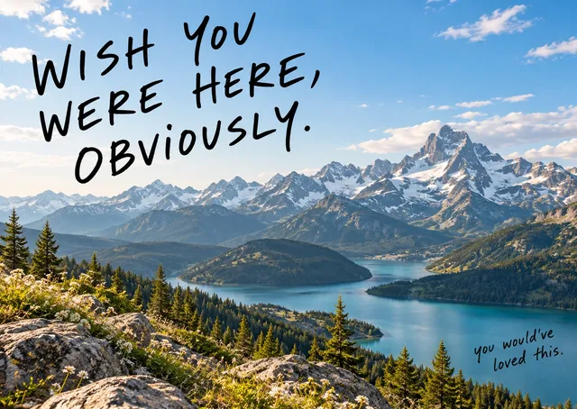 A funny card for trips and travel memories: Wish You Were Here, Obviously.