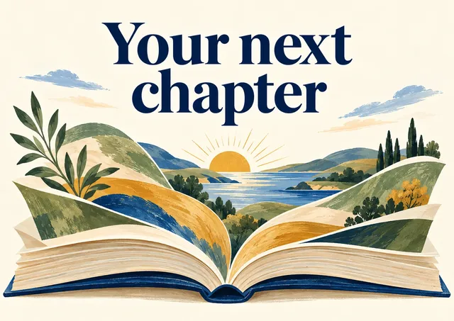 A celebratory card for a big achievement: Your Next Chapter.