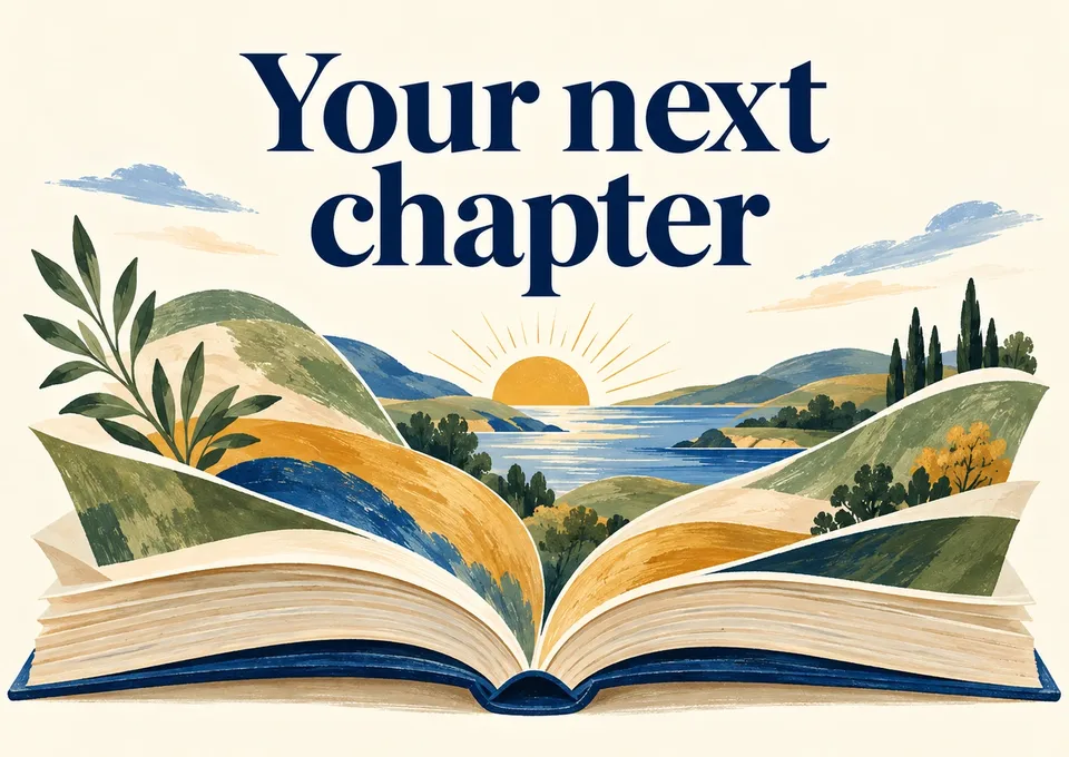 A celebratory card for a big achievement: Your Next Chapter.