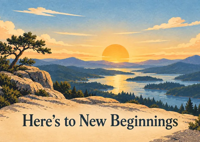 A warm New Year's card for a friend that captures hope and fresh beginnings with simple, heartfelt words and a peaceful landscape.