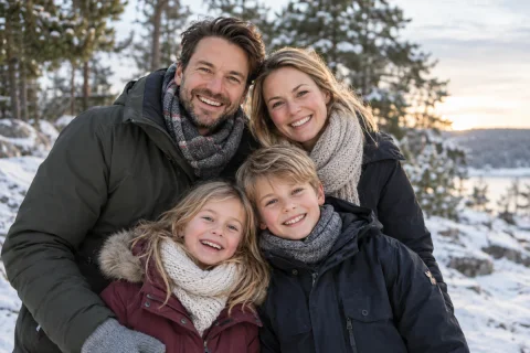 Ein Beispielfoto einer Familie im Winter im Freien